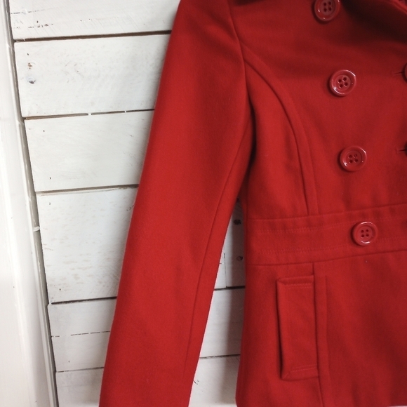 Epic Threads Red Pea Coat Hooded Jacket Girls Small Wool Blend Lined - Picture 4 of 10